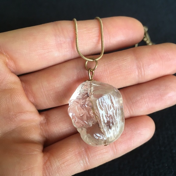 Vintage Gold Tone Clear Rock Necklace - Picture 3 of 10